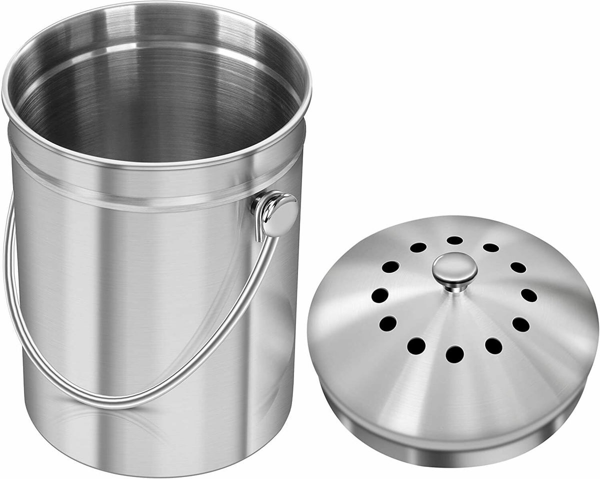  Utopia Kitchen Compost Bin for Kitchen Countertop - 1.3 Gallon Compost  Bucket for Kitchen with Lid - Includes 1 Spare Charcoal Filter (Silver) :  Home & Kitchen