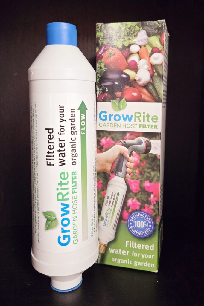 garden hose filter removes chlorine chloramines vocs & pesticides herbicides GrowRite Garden Hose Filter